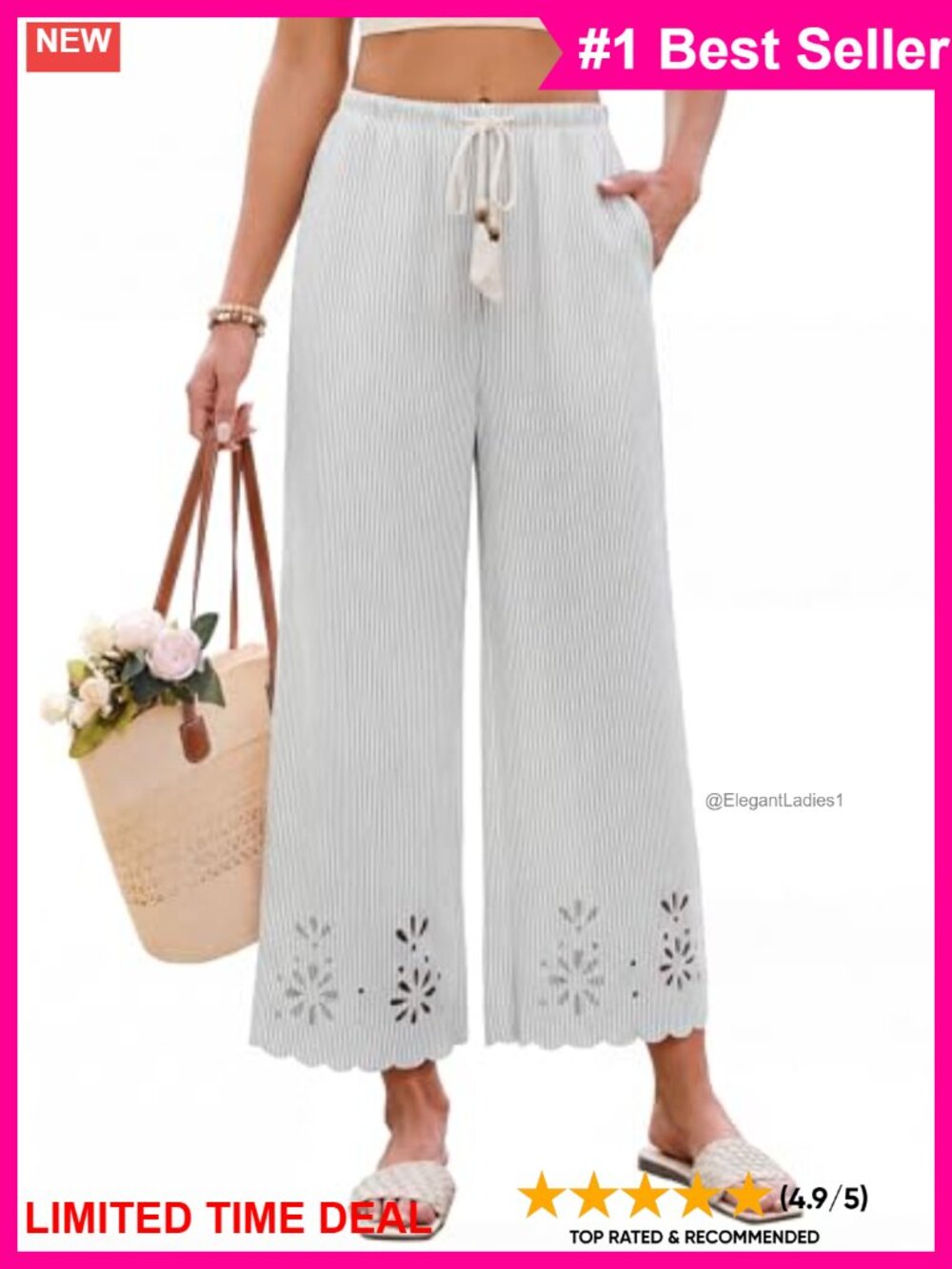 Striped Wide Leg Palazzo Pants Drawstring Pockets Summer Beach Lounge